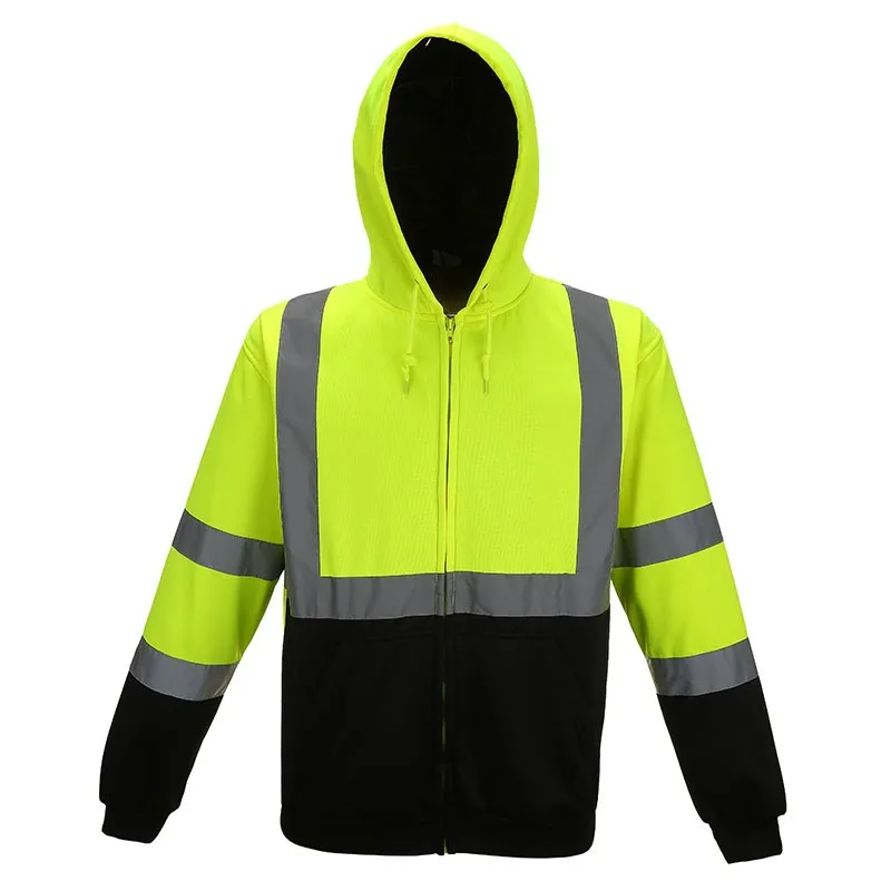 SFFU03 High Visibility Fluorescent Yellow Reflective Hooded Zip-Up Sweatshirt