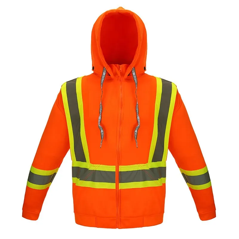 SFFCA01 High Visibility Fluorescent Orange Hooded Reflective Jacket