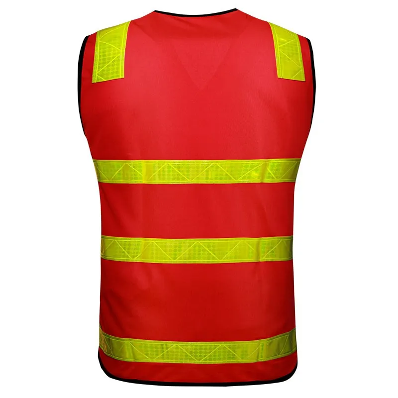 SFCA09 High Visibility Red Safety Vest with Yellow Reflective Tape