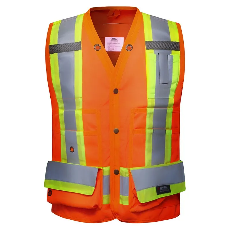 SFCA13 High Visibility Orange Safety Vest with Wide Silver and Yellow Reflective Stripes